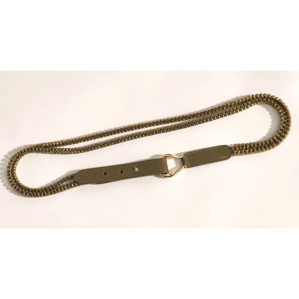 Olive Green Chain-Trim Women's Waist Belt with Gold Ring Accent